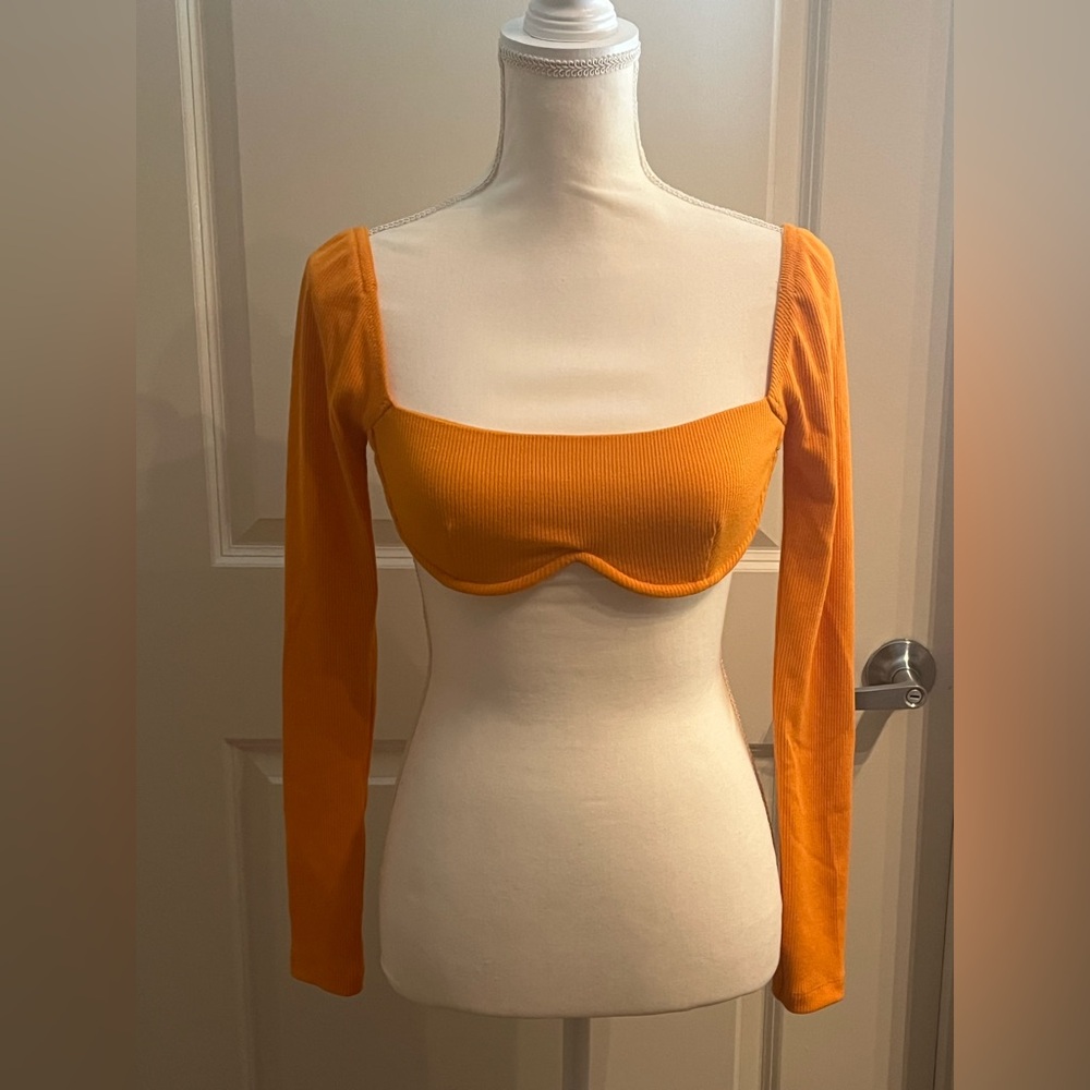 Princess Polly Becca Long Sleeve Crop Top | Orange | Size 2 - Picture 3 of 8
